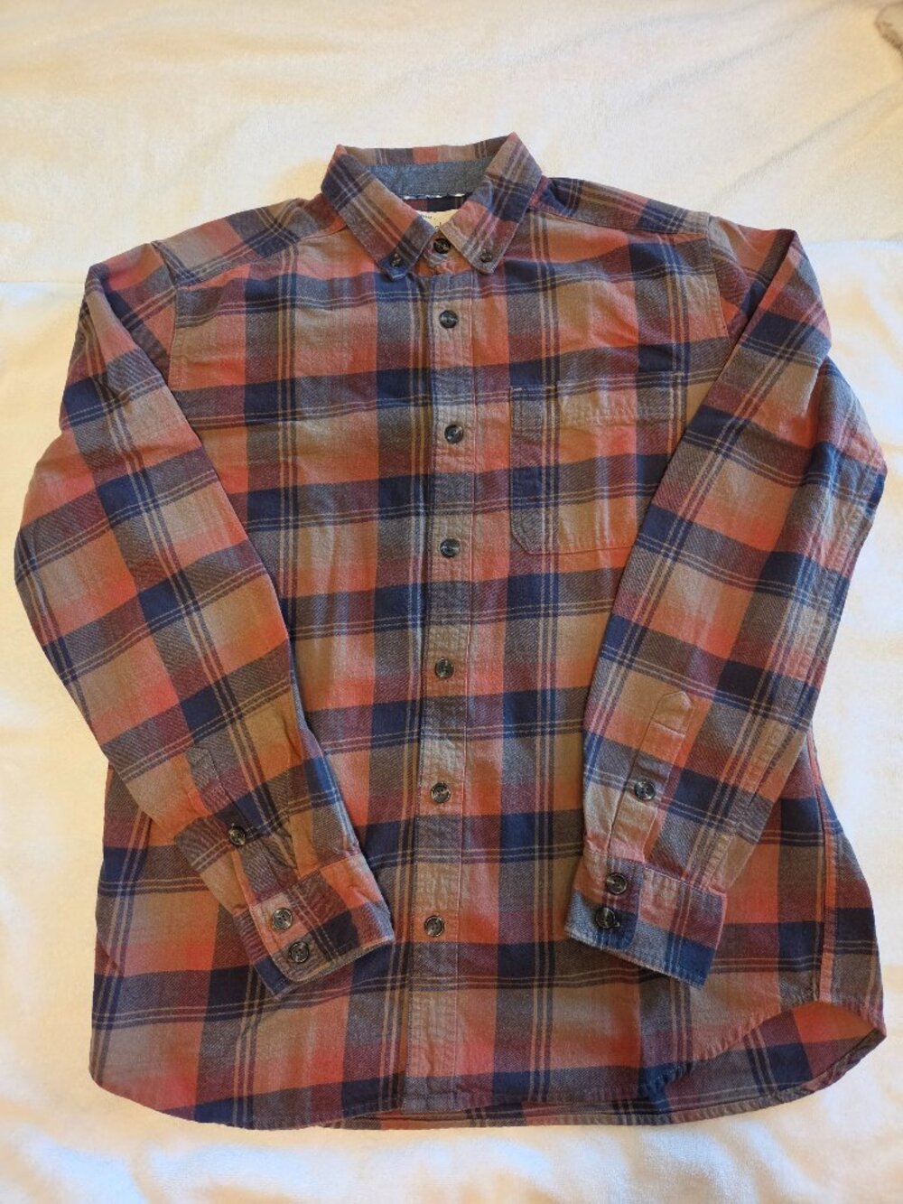Old Ranch Shirt Men's Size M Orange Brown Plaid Long Sleeve Button Up